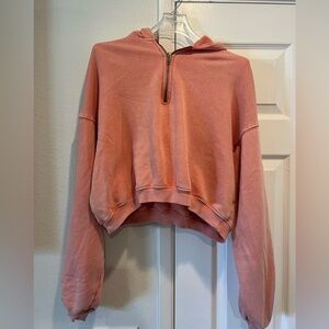 Wild Fable Coral Half-Zip Cropped Hoodie